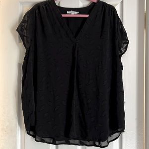 PLUS 2X Black Leaf Embroidered Dressy Top